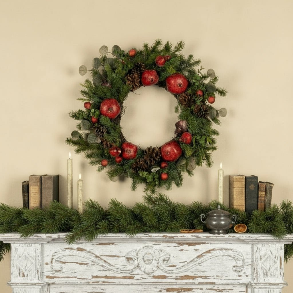 Christmas Ragon House 24&quot; Colonial Pomegranate Pinecone Wreath - The Primitive Pineapple Collection