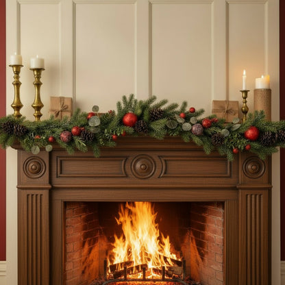 Christmas Ragon House 6 FT Colonial Pomegranate and Pinecone Garland - The Primitive Pineapple Collection