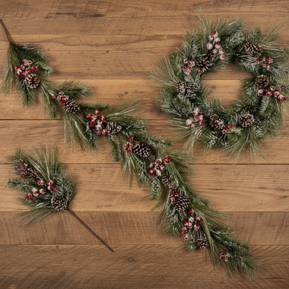 Christmas Ragon House 6 FT Frosted Pine, Berries and Pinecone Garland - The Primitive Pineapple Collection