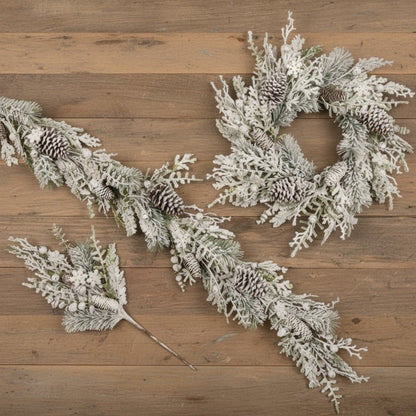 Christmas Ragon House 24"Snowy Pine w/ Pinecones and Bells Wreath - The Primitive Pineapple Collection
