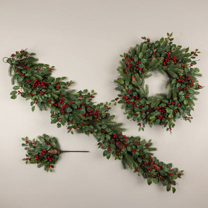 Christmas Ragon House 5 FT Holly Pine w/ Red Berry Garland