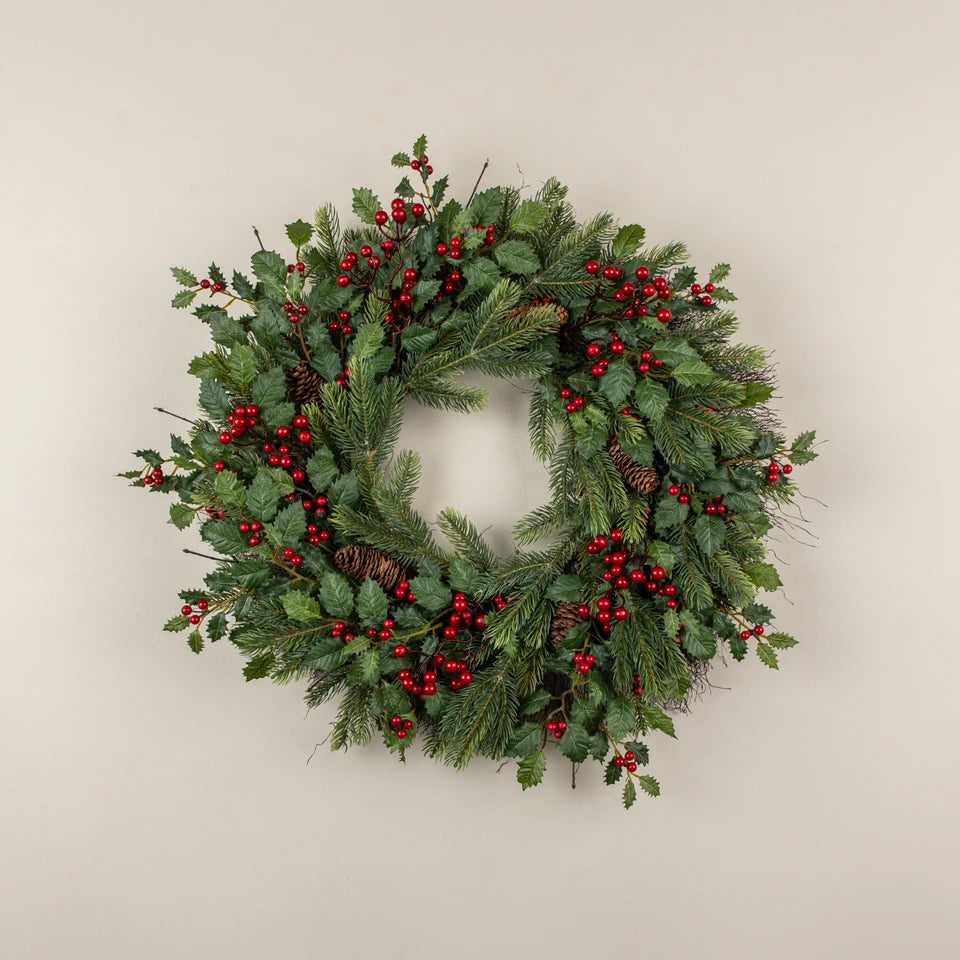 Christmas Ragon House 24"Holly Pine w/ Red Berry Wreath