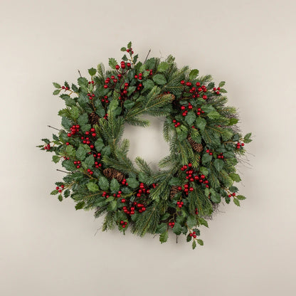 Christmas Ragon House 24"Holly Pine w/ Red Berry Wreath