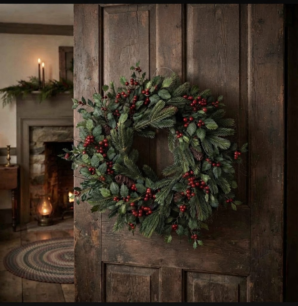 Christmas Ragon House 24"Holly Pine w/ Red Berry Wreath