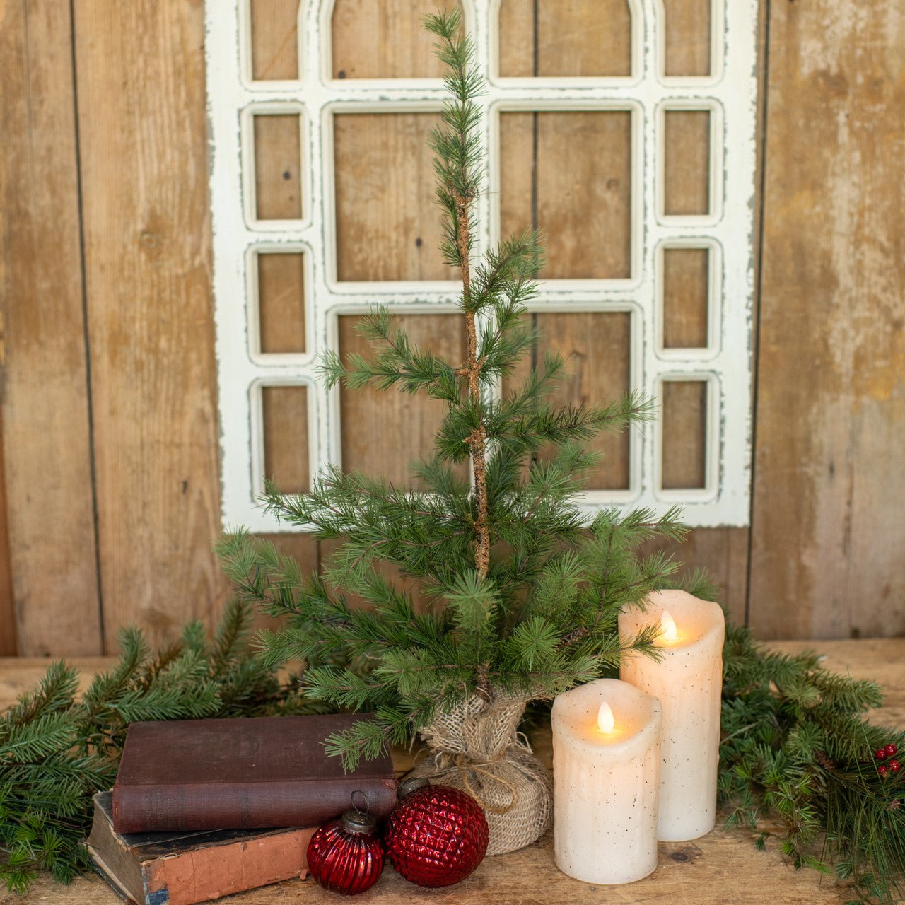 Ragon House Primitive Farmhouse Rustic 2' Colonial Pine Tree w/ Burlap ...