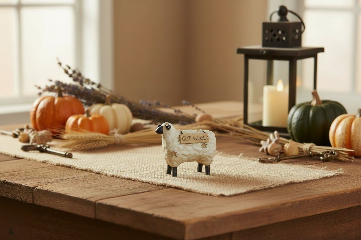 Primitive Farmhouse Petite 2" Got Wool Resin Sheep Figurine - The Primitive Pineapple Collection