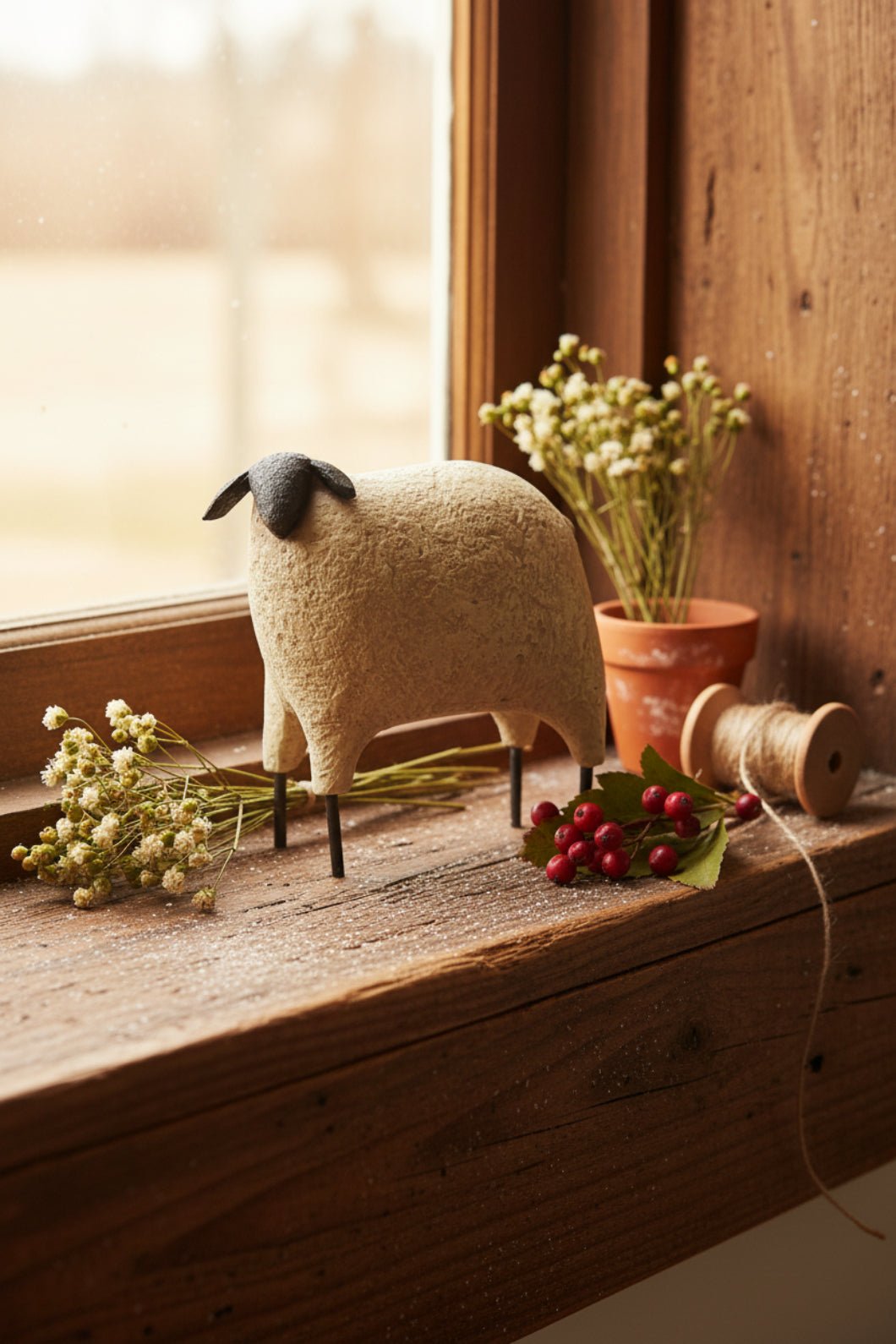 Primitive Farmhouse Medium Resin Sheep Figurine - The Primitive Pineapple Collection