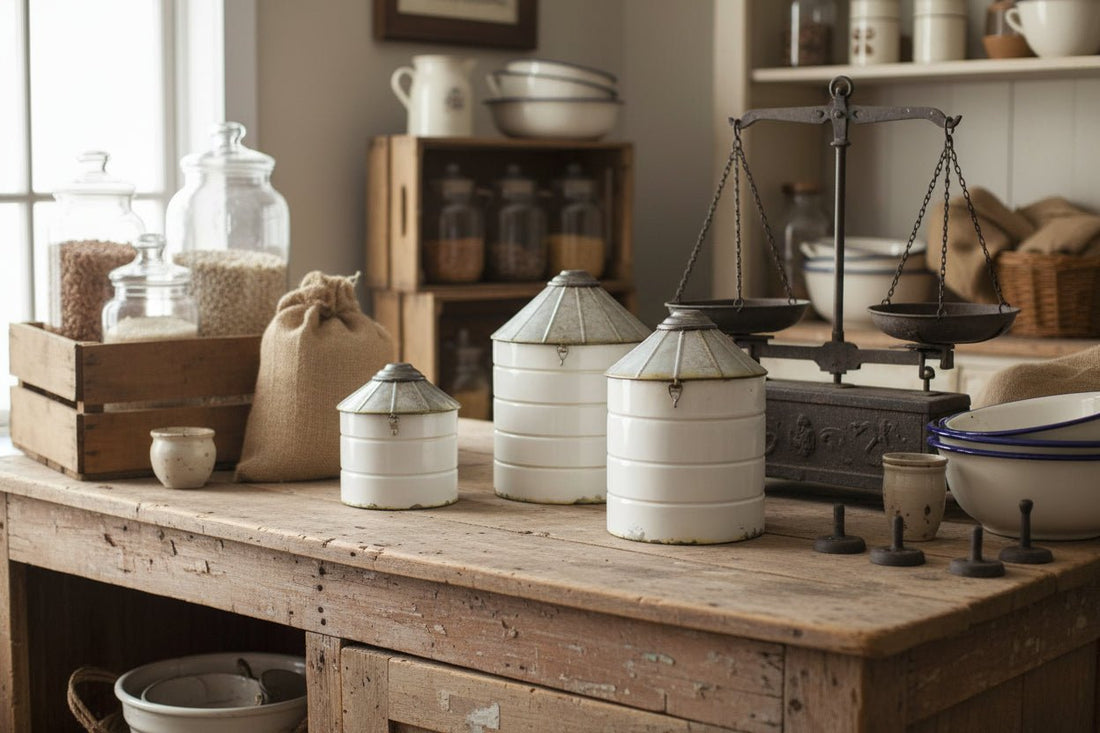 Primitive Farmhouse 3 pc Distressed White Silo Canisters - The Primitive Pineapple Collection