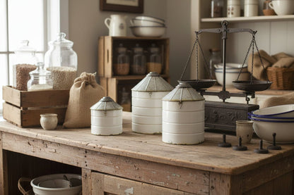 Primitive Farmhouse 3 pc Distressed White Silo Canisters - The Primitive Pineapple Collection