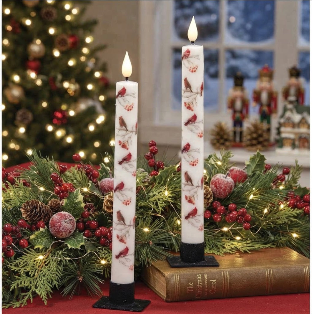 Christmas Cardinal Timer Taper Candles, Set of 2, 10 Inch