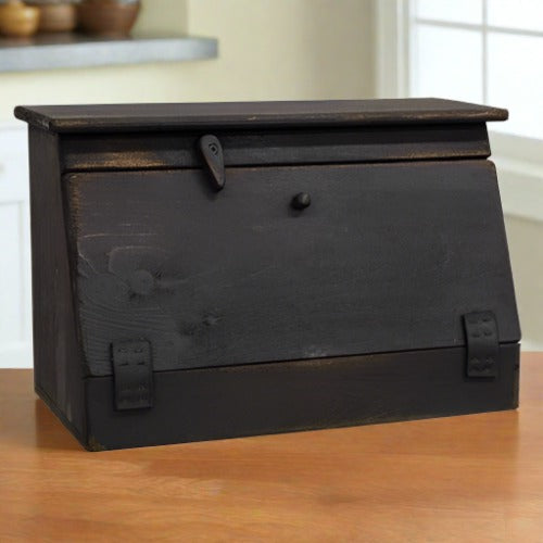Primitive Handcrafted Distressed Black Wood Bread Box 16.5&quot;