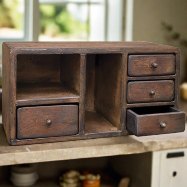 Primitive Handcrafted Distressed Mustard 4 Drawer Counter Cubby