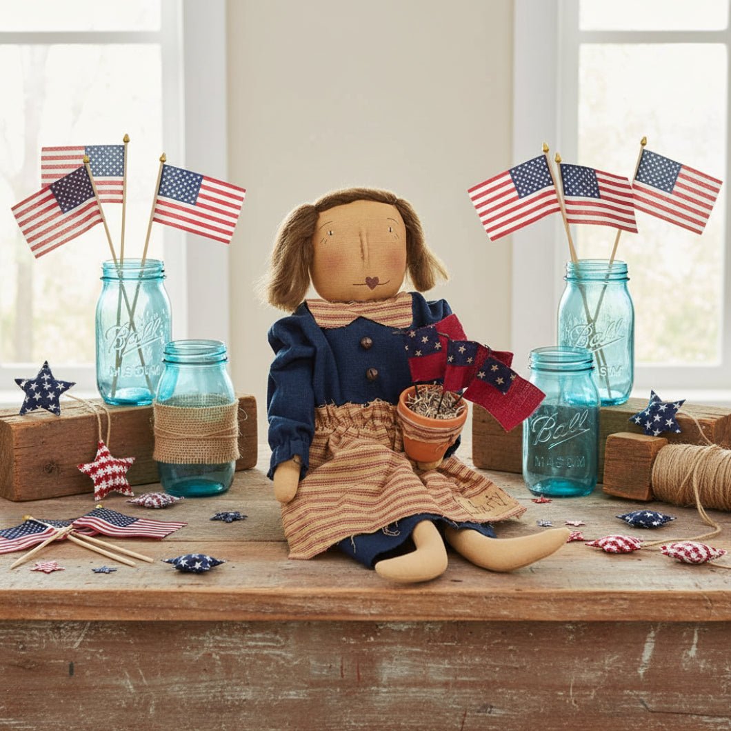 Americana 18" Vintage Stars &amp; Stripes Liberty Doll - The Primitive Pineapple Collection