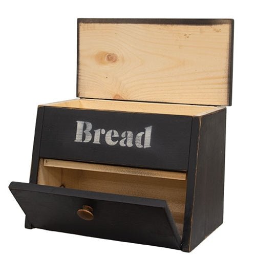 Primitive Farmhouse Handcrafted Wooden 2 Compartment Black Bread Box - The Primitive Pineapple Collection