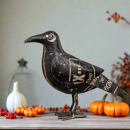 Primitive Halloween Fall Recycled Metal Black Crow 9&quot; - The Primitive Pineapple Collection