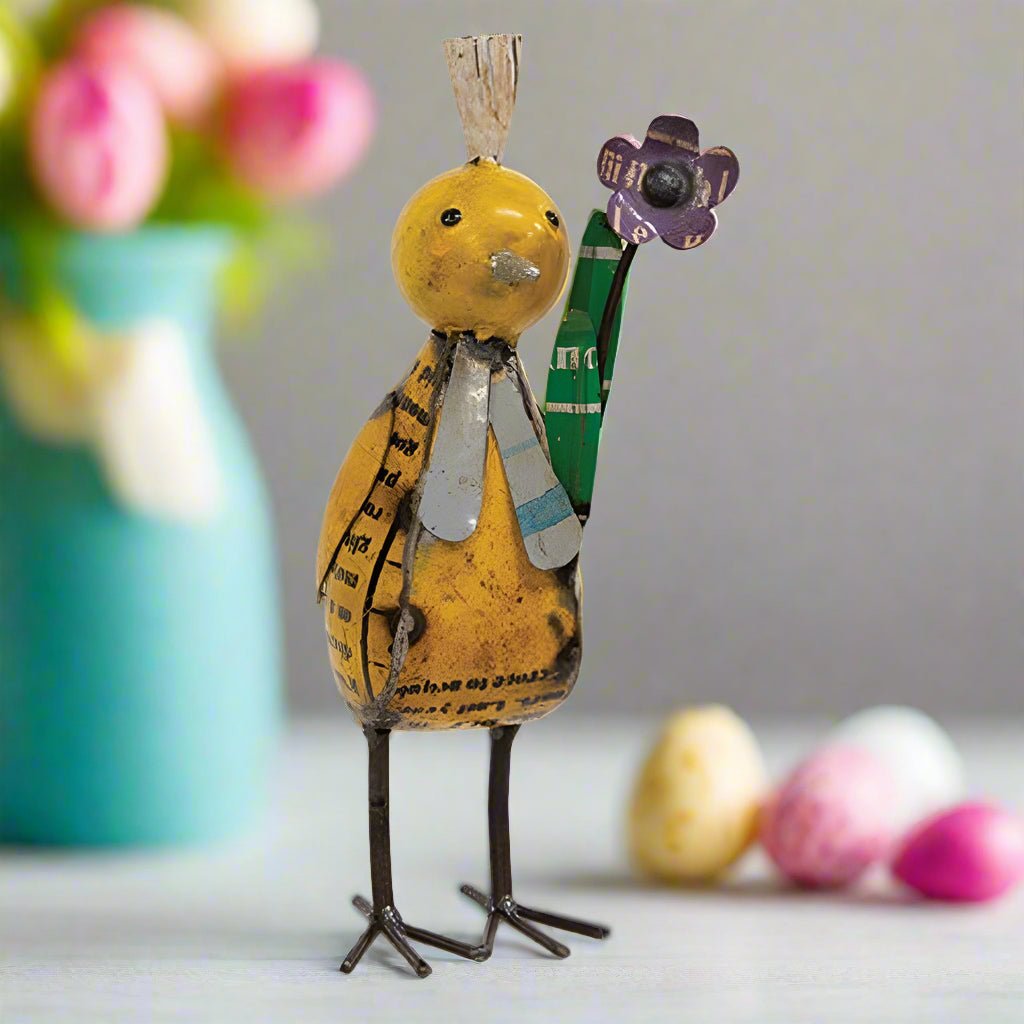 Primitive Spring Easter Recycled Metal Cora Baby Chick 9&quot; Figurine
