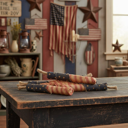 Americana 6 pc Grungy Primitive Fabric Firecracker Bowl Fillers - The Primitive Pineapple Collection