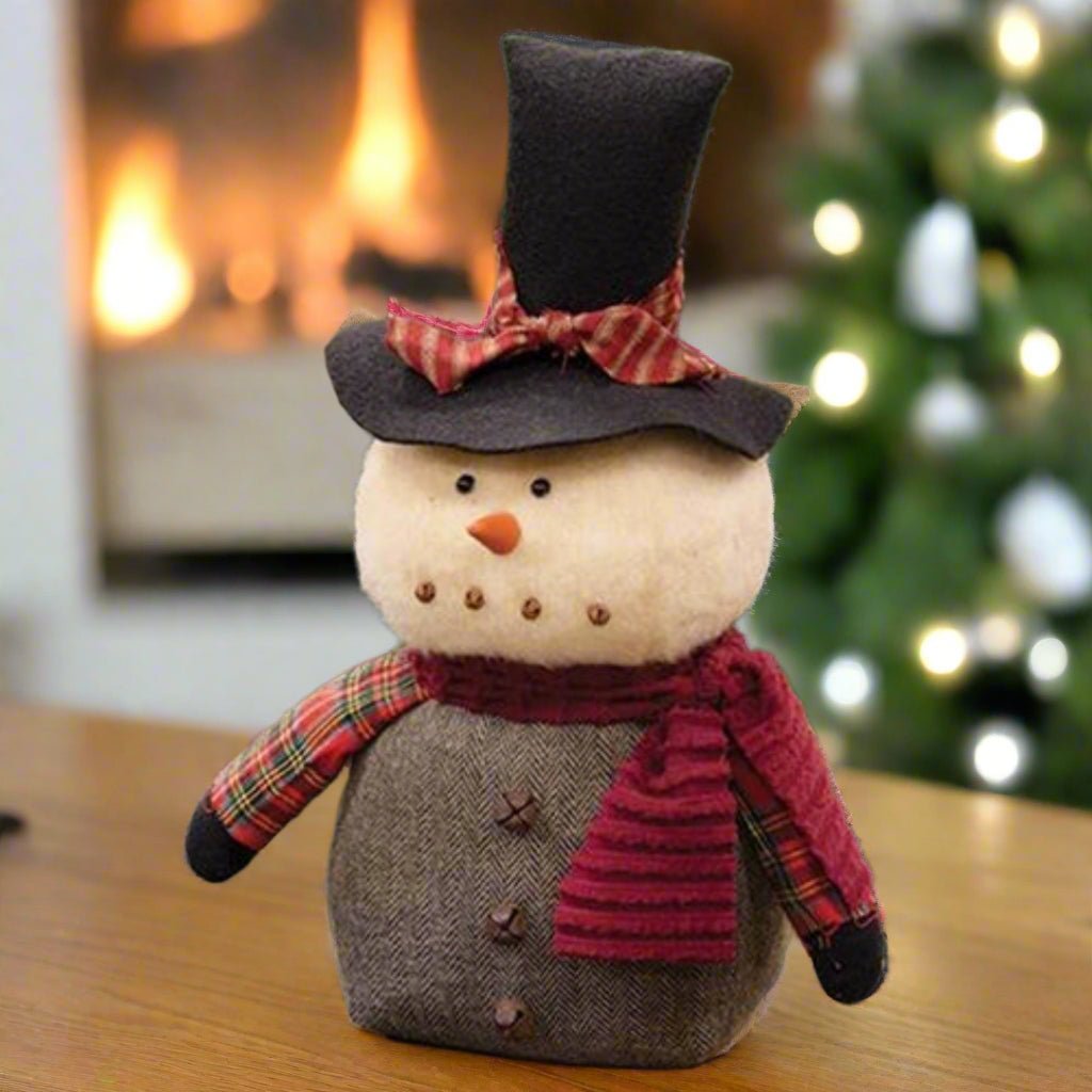 Primitive Made in USA Christmas 13&quot; Jingles Snowman w/Hat &amp; Scarf - The Primitive Pineapple Collection