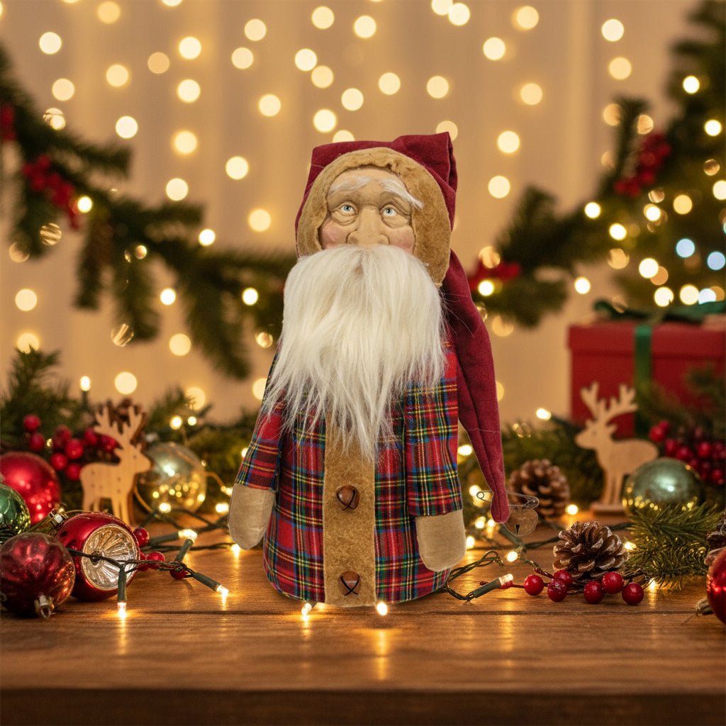 Primitive Folk Art Christmas Stuffed Old World Father Christmas 9.5&quot;H - The Primitive Pineapple Collection