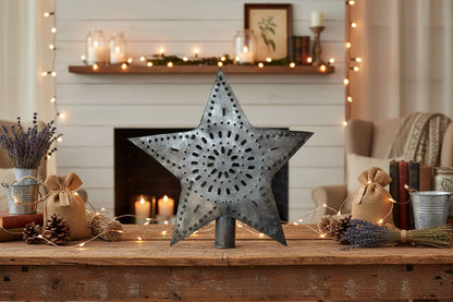 Primitive Rustic 5.5" Small Punched Tin Christmas Tree Star - The Primitive Pineapple Collection
