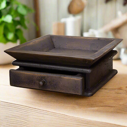 Primitive Handcrafted Aged Black Wood Tray w/Drawer - The Primitive Pineapple Collection