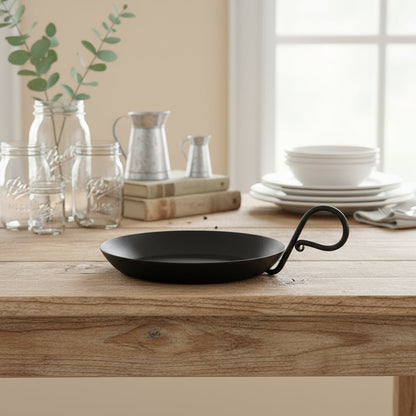 Primitive Country Rustic Wrought Iron Candle Pan With Handle 7.5&quot; - The Primitive Pineapple Collection