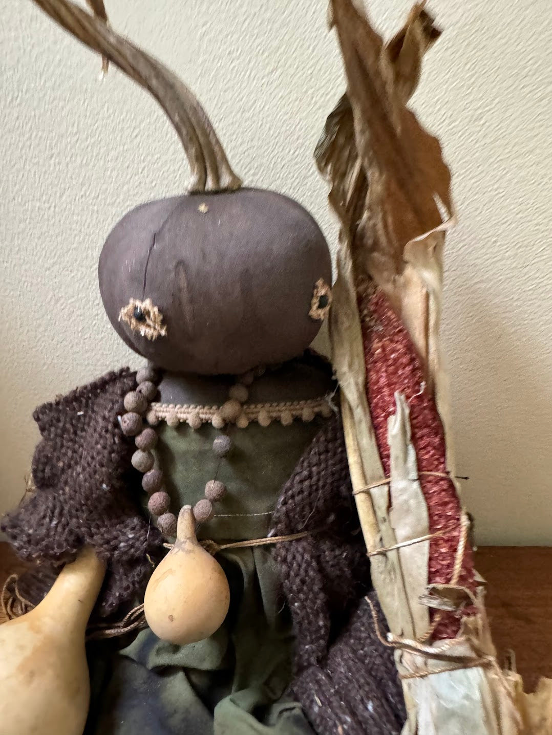 Primitive Handcrafted Pumpkin Doll Gracie w/ Gourd and Corn 12&quot;