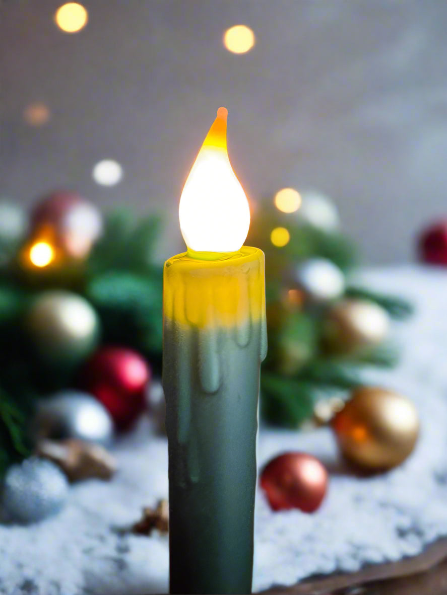 Primitive Handcrafted 7&quot; Pine Green LED Timer Taper Candle