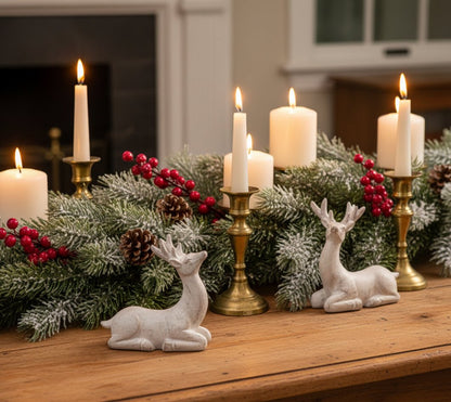Christmas White Distressed Small Resin Upward-Look Reindeer - 4.5" - The Primitive Pineapple Collection