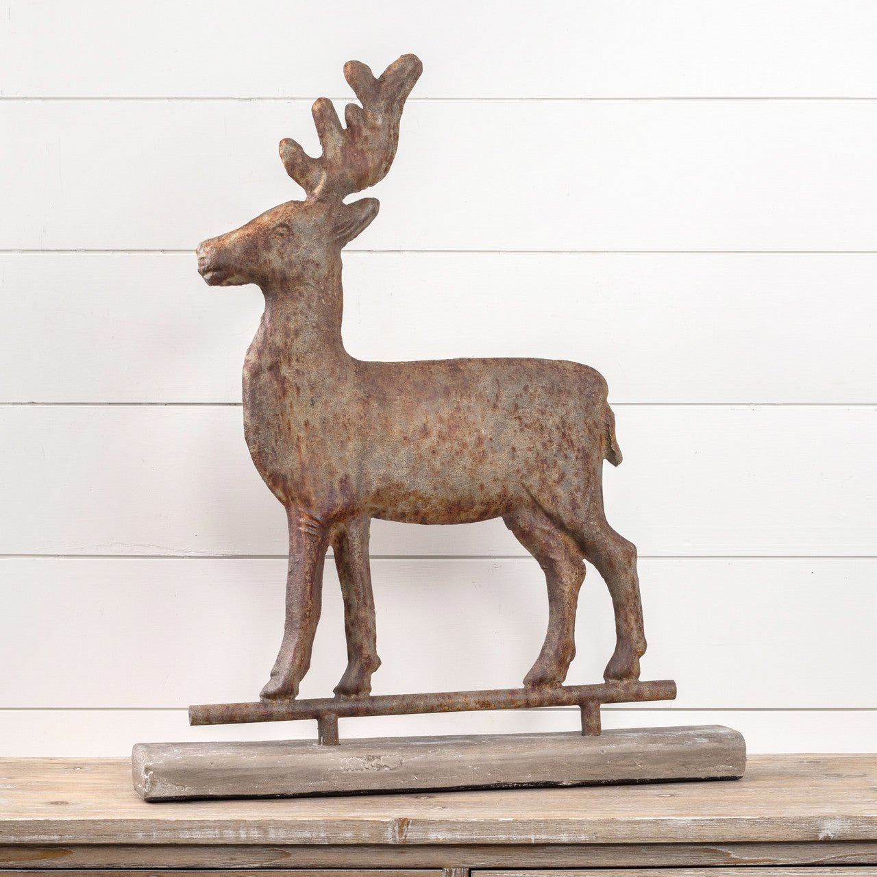 Ragon House 29.5-inch Primitive Distressed Metal Reindeer on Base - Vintage Christmas Deer - The Primitive Pineapple Collection