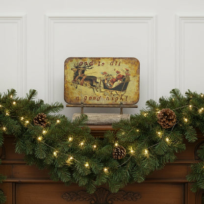 Ragon House 14-inch Primitive Distressed Metal Santa Sleigh Sign on Stand - To All A Good Night - The Primitive Pineapple Collection