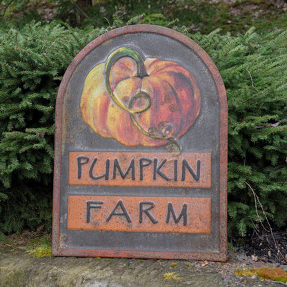 Ragon House Autumn Harvest Distressed Metal Pumpkin Farm Sign – 24" Tall - The Primitive Pineapple Collection