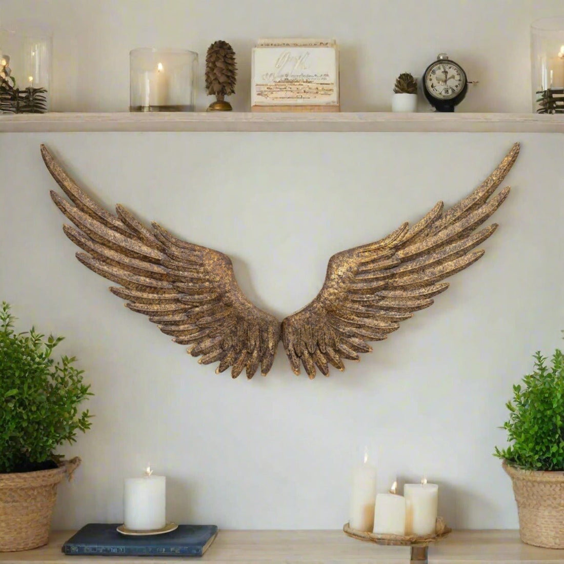 Primitive Ragon House Rustic Antique Gold Wall Angel Wings 39"L - The Primitive Pineapple Collection