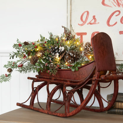 Ragon House 20" Primitive Distressed Metal Red Christmas Sleigh - The Primitive Pineapple Collection