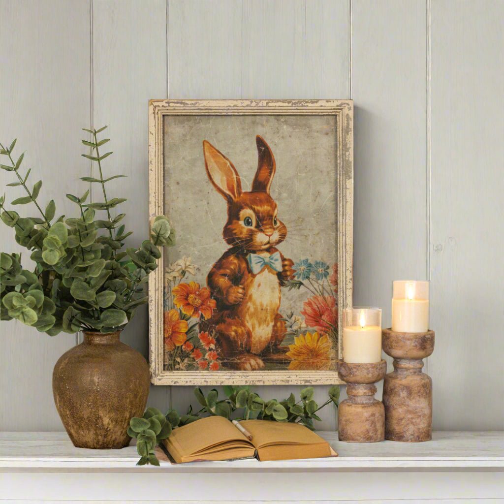 Primitive Ragon House Easter Spring 23" Distressed Wood Brown Bunny w/ Bow Tie Sign - The Primitive Pineapple Collection