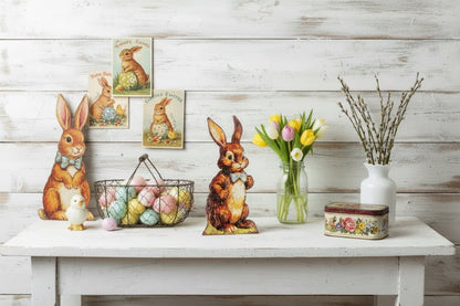 Ragon House Spring Easter 12"Table Top Brown Bunny w/ Bow Tie Metal Dummy Board - The Primitive Pineapple Collection