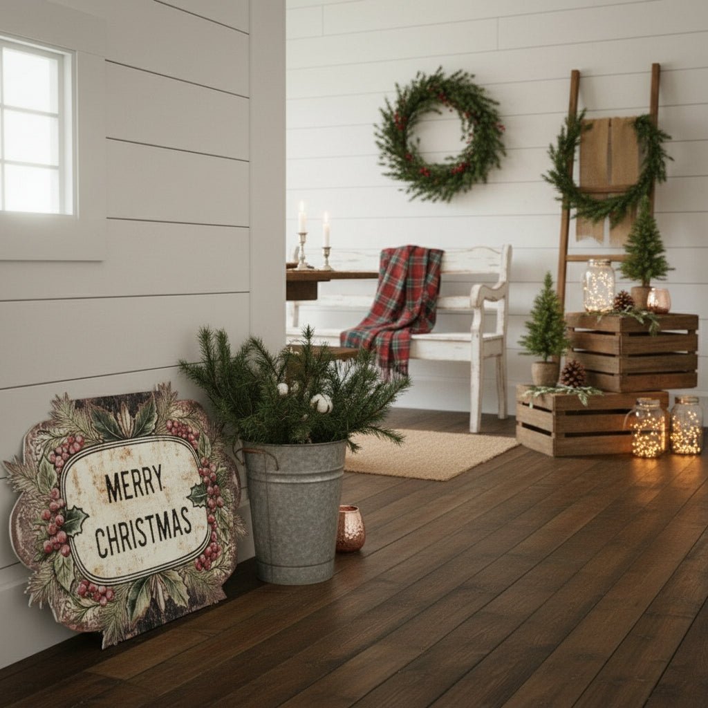 Ragon House Christmas 35.75&quot; Retro Merry Christmas Metal Dummy Board - The Primitive Pineapple Collection