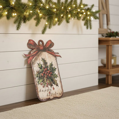 Ragon House Christmas 35.75&quot; Happy Holidays Holly Metal Dummy Board - The Primitive Pineapple Collection