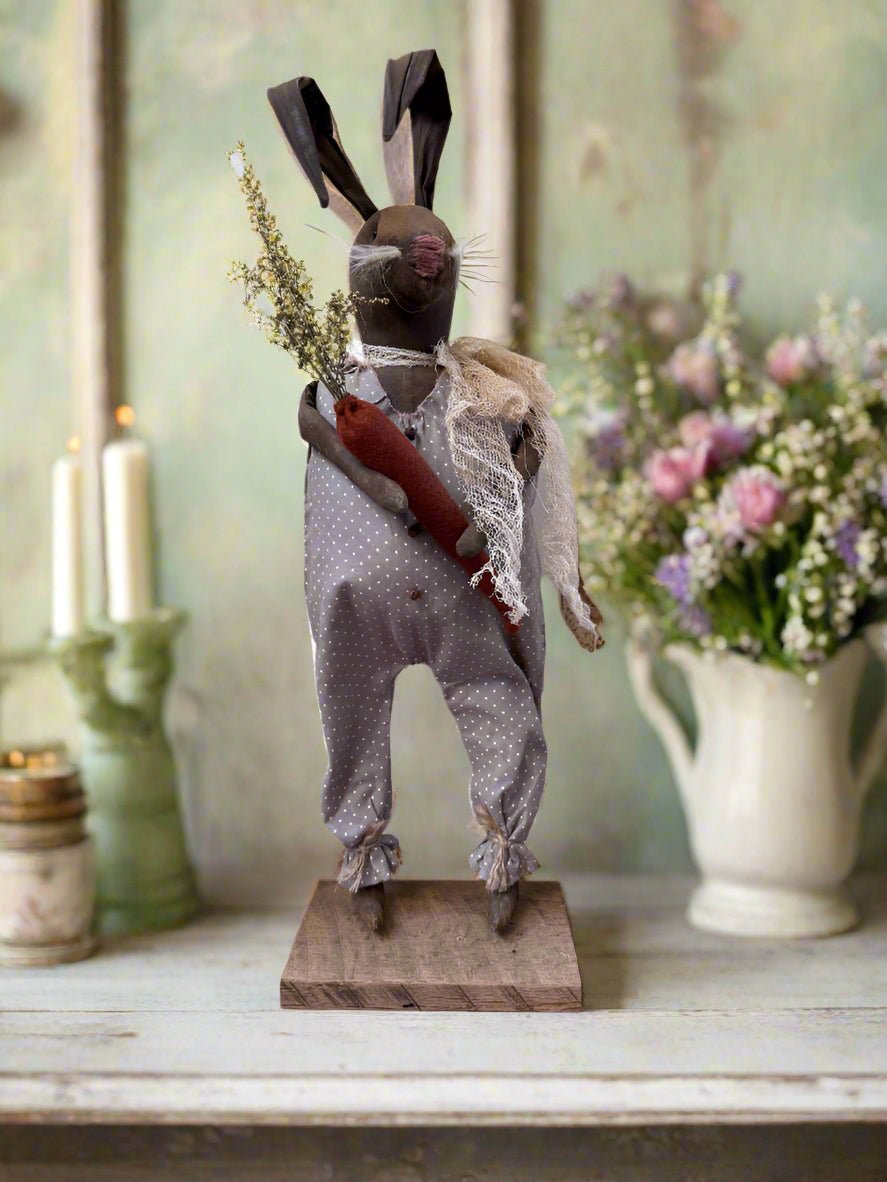 Handcrafted by Michelle Spring Easter Mr Bunny w/ Carrot on Stand 21" - The Primitive Pineapple Collection