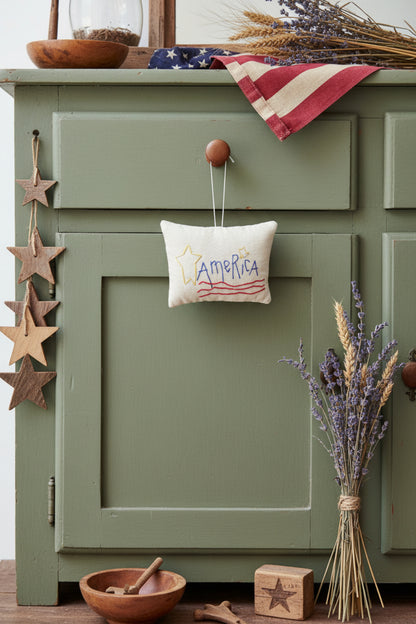 Handcrafted Americana &amp; Liberty Embroidered Pillow Bowl Filler Set | 2 pc 4" x 3" | Primitive