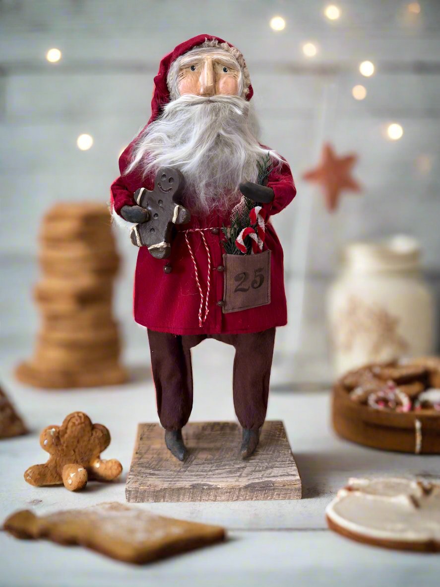 Handcrafted by Michelle Hand Sculpted Clay Face Santa w/ Gingerbread Doll 18&quot;