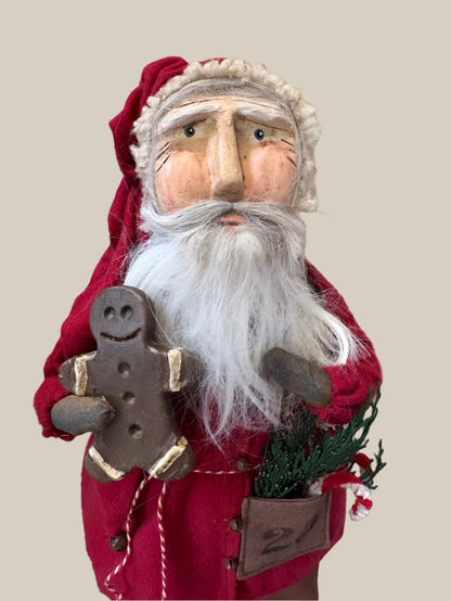 Handcrafted by Michelle Hand Sculpted Clay Face Santa w/ Gingerbread Doll 18&quot;