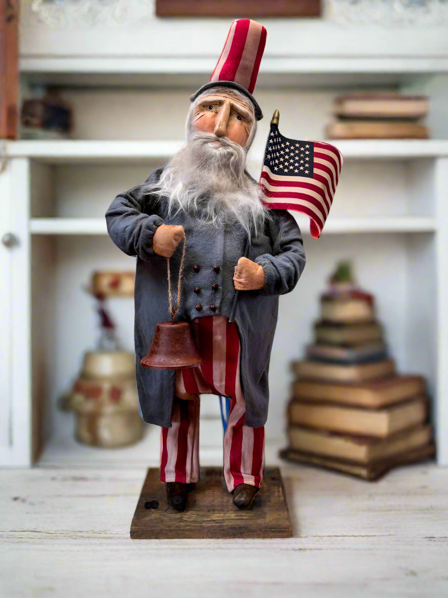 Handcrafted by Michelle Early American Hand Sculpted Clay Face Chubby Uncle Sam Santa 21&quot;