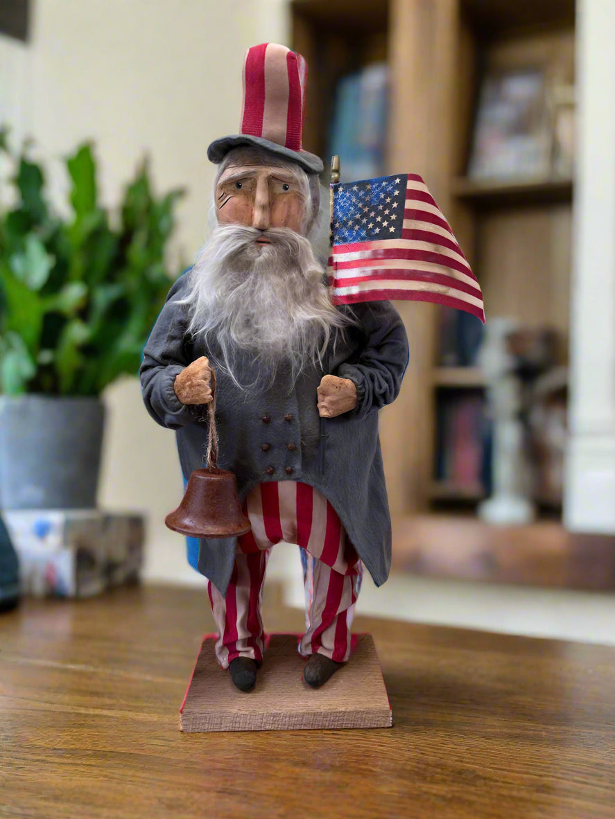 Handcrafted by Michelle Early American Hand Sculpted Clay Face Chubby Uncle Sam Santa 21&quot;