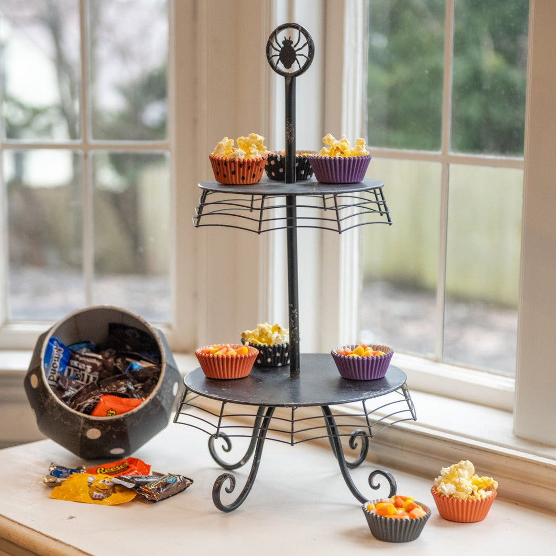 Primitive Ragon House Halloween Two Tier Spider Web Stand 20" - The Primitive Pineapple Collection