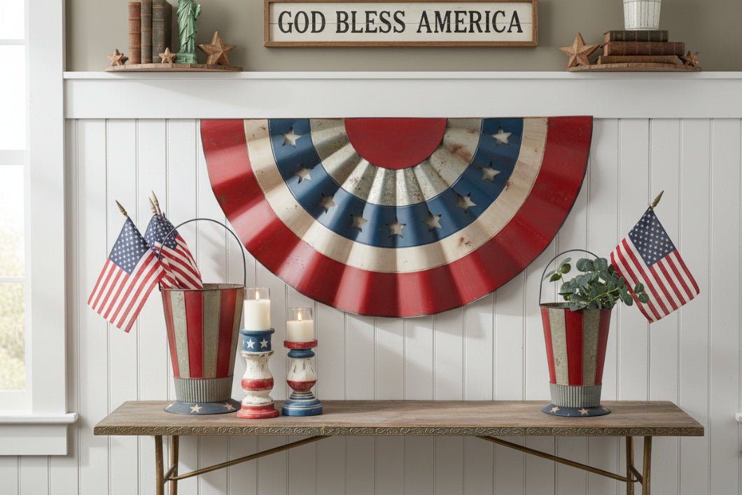 Farmhouse Ragon House 48" Metal Americana Flag Bunting Wall Decor - The Primitive Pineapple Collection