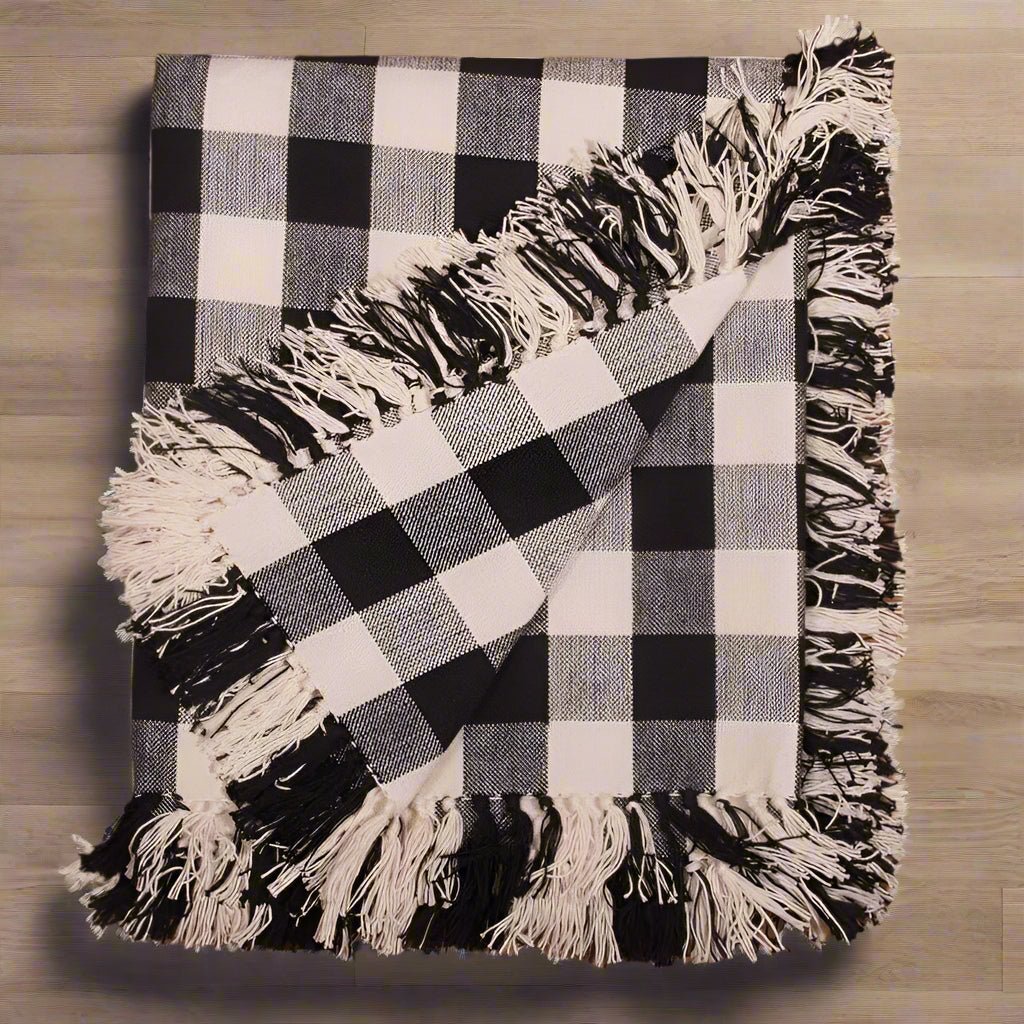 Primitive Farmhouse Buffalo Check Black Afghan Throw 50" x 60" - The Primitive Pineapple Collection