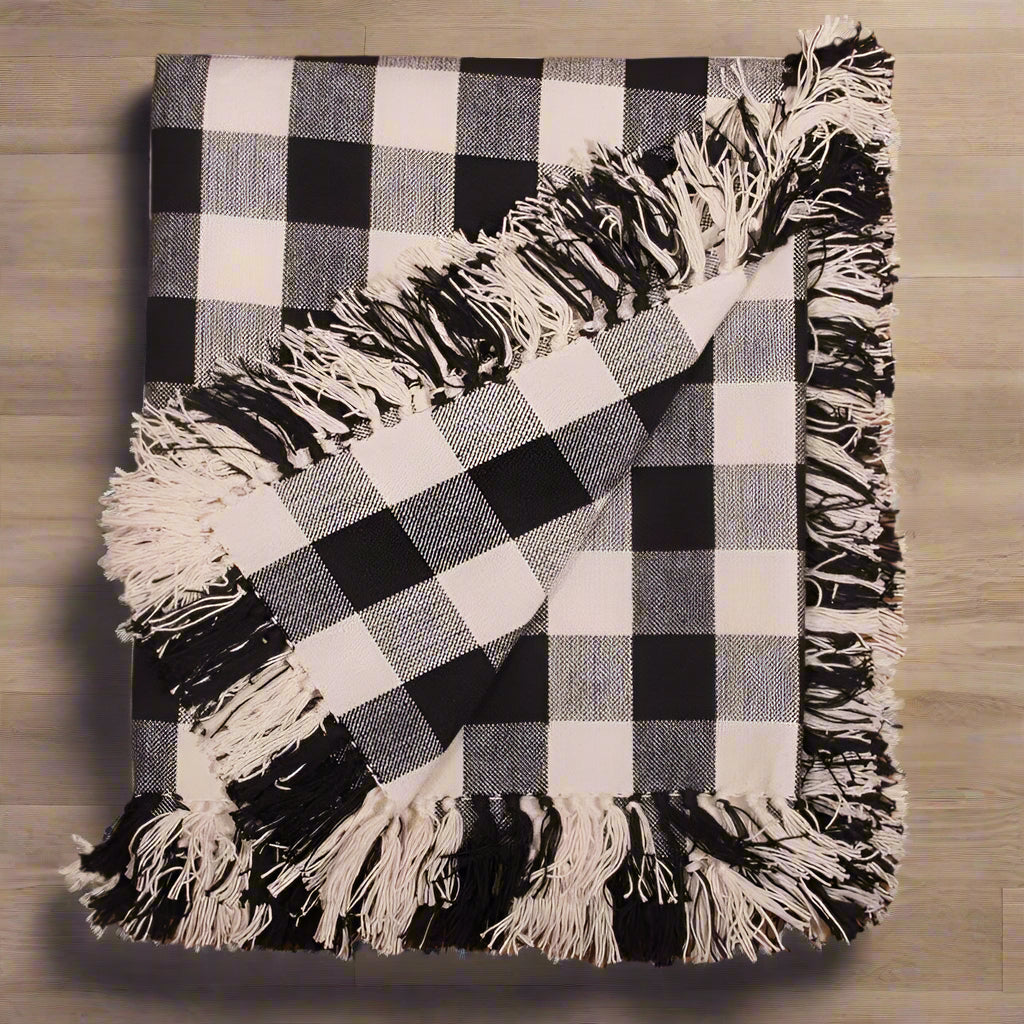 Primitive Farmhouse Buffalo Check Black Afghan Throw 50&quot; x 60&quot;