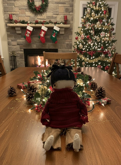 Primitive Handcrafted Henry Snowman Doll w/ Hat and Greens 10&quot; - The Primitive Pineapple Collection