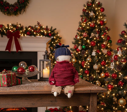 Primitive Handcrafted Henry Snowman Doll w/ Hat and Greens 10&quot; - The Primitive Pineapple Collection